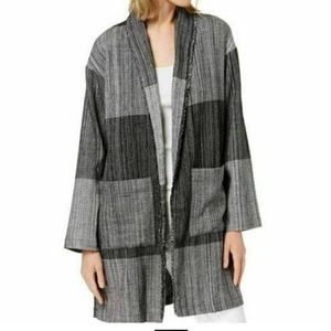 Eileen Fisher Organic Cotton Hazy Blocks Striped Long Jacket Size L/XL